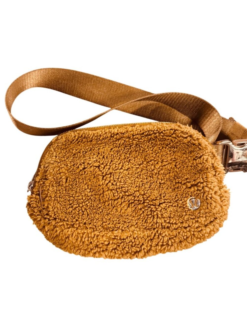 Lululemon Everywhere Belt Bag 1L Sherpa Fleece Burnt Caramel Gold Logo Crossbody